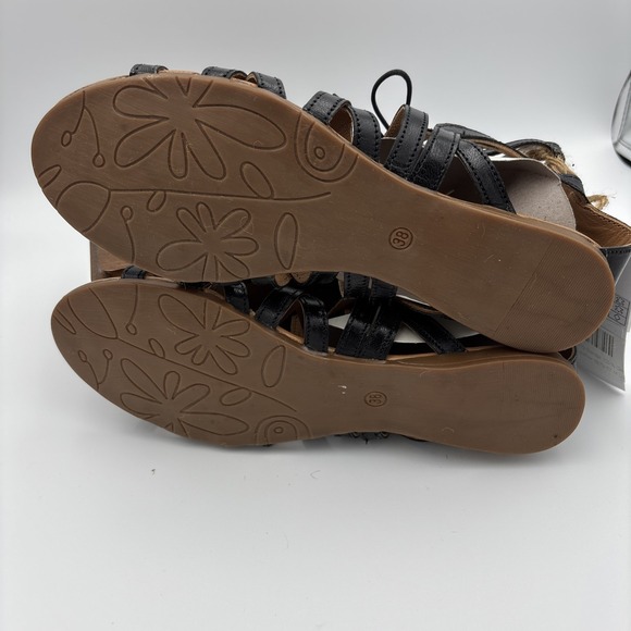 Green Casual Leather Flat Peep Toe Lace Up Black Sandals sz 7 M Leather - Picture 10 of 16